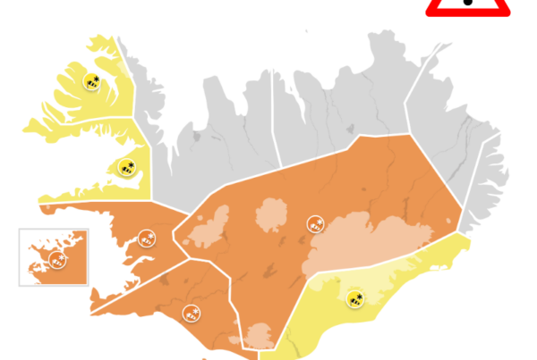 Kort sem sýnir appelsínugula veðurviðvörun á höfuðborgarsvæðinu